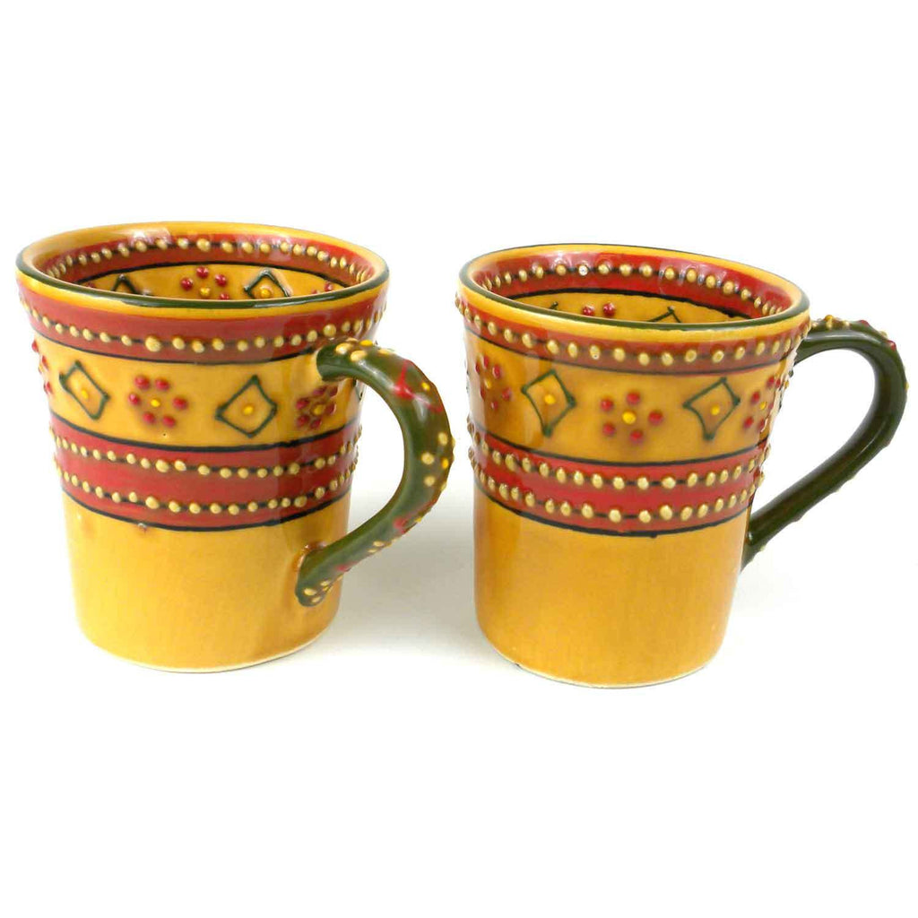 Set of 2 Hand-painted Flared Mugs in Red - Encantada