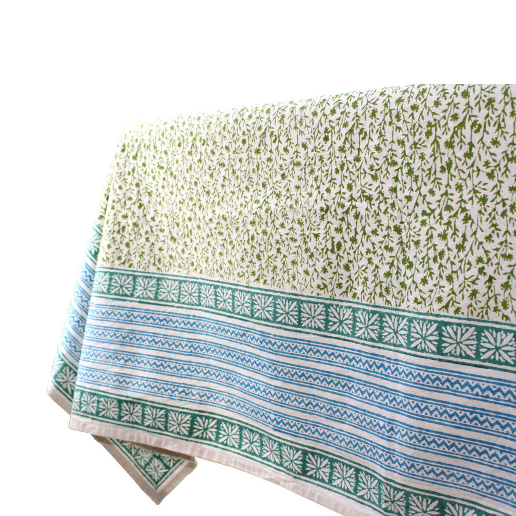 Green Field Cotton Tablecloth 90 by 60 - Sustainable Threads (L)