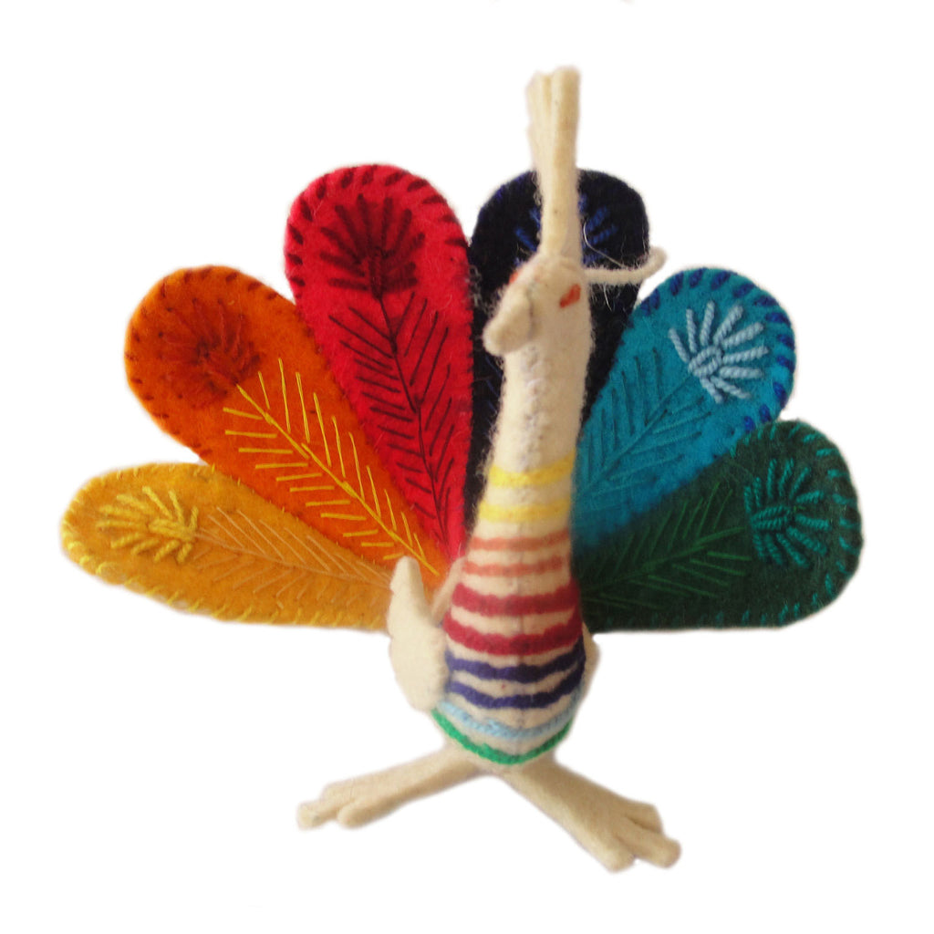 Rainbow Peacock Felt Holiday Ornament - Silk Road Bazaar (O)