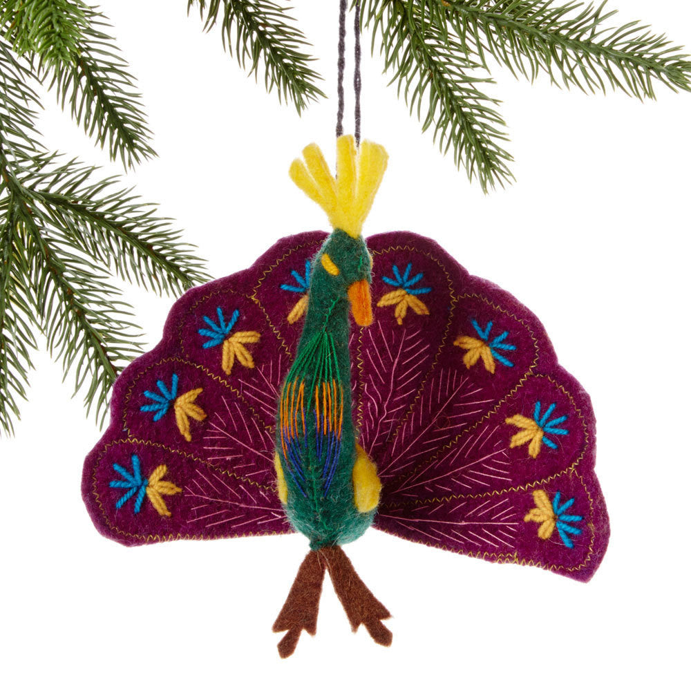 Purple Peacock Felt Holiday Ornament - Silk Road Bazaar (O)