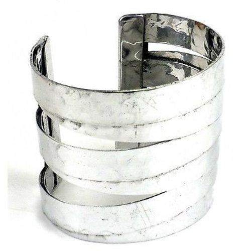 Banded Silver Finished Hammered Cuff - WorldFinds