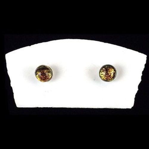 Handmade Small Dichroic Glass Studs in Amber - Tili Glass