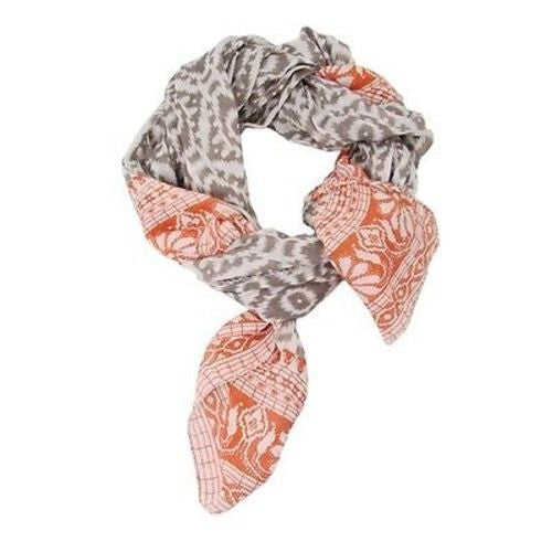 Handmade Ikat Floral Scarf - Orange & Gray - WorldFinds (S)
