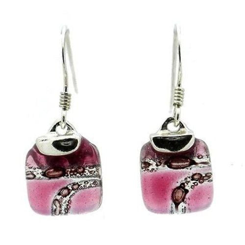 Strawberry Highway Mini Glass Square Earrings with Sterling Silver - Tili Glass