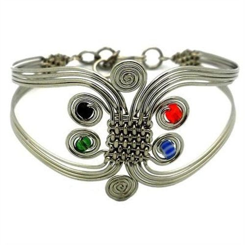 Silverplated Wire and Colorful Bead Six Swirl Bracelet - Zakali Creations