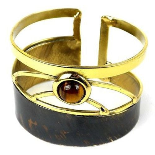 Tiger Eye Rectangle Brass Cuff - Brass Images (C)