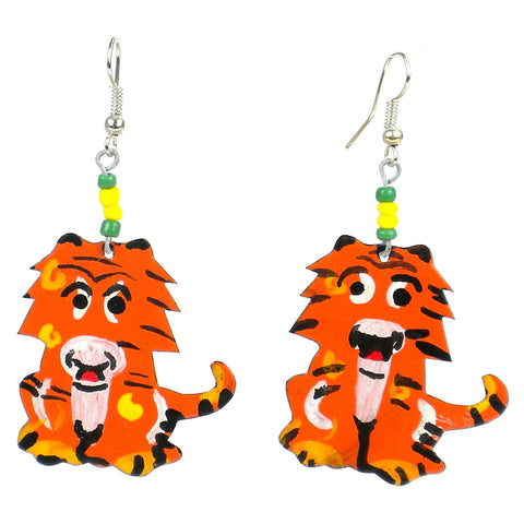 Recycled Standing Tiger Earrings - Creative Alternatives