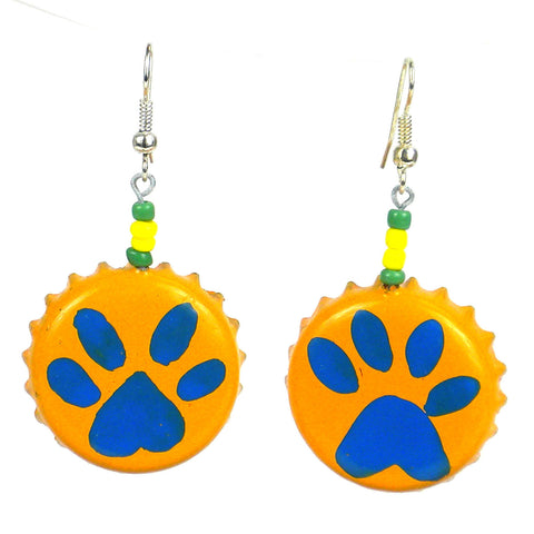 Orange Tiger Paw Earrings on Bottlecaps - Creative Alternatives