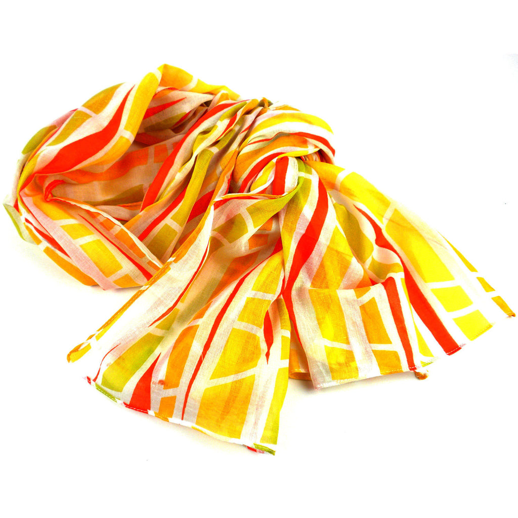 Yellow Columns Design Cotton Scarf - Asha Handicrafts