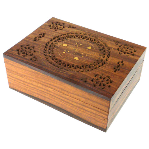 Handmade Carved Box - Floral Design with Brass Inlay - Noahs Ark (B)