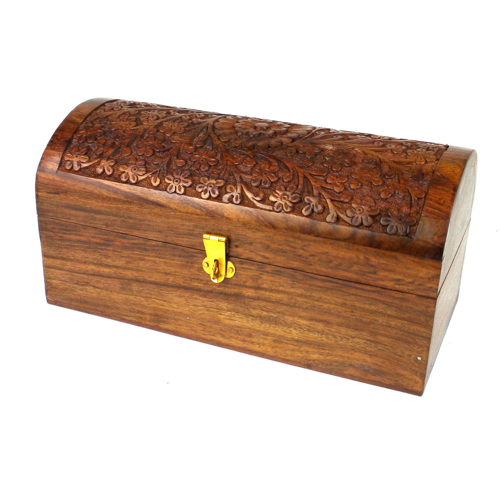 Handmade Carved Wood Chest - Flowers Design - Noahs Ark (B)