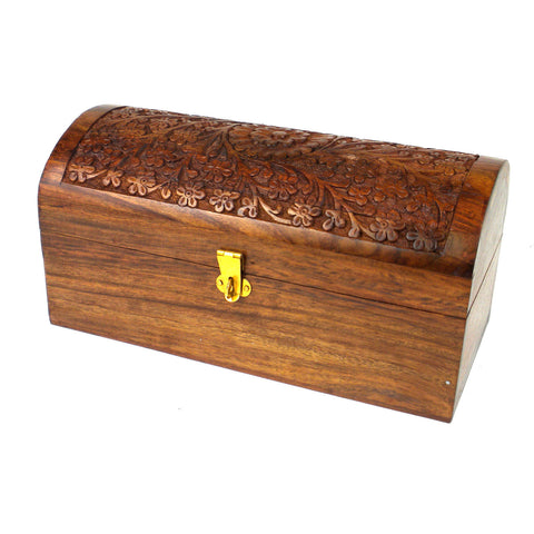Handmade Carved Wood Chest - Flowers Design - Noahs Ark (B)