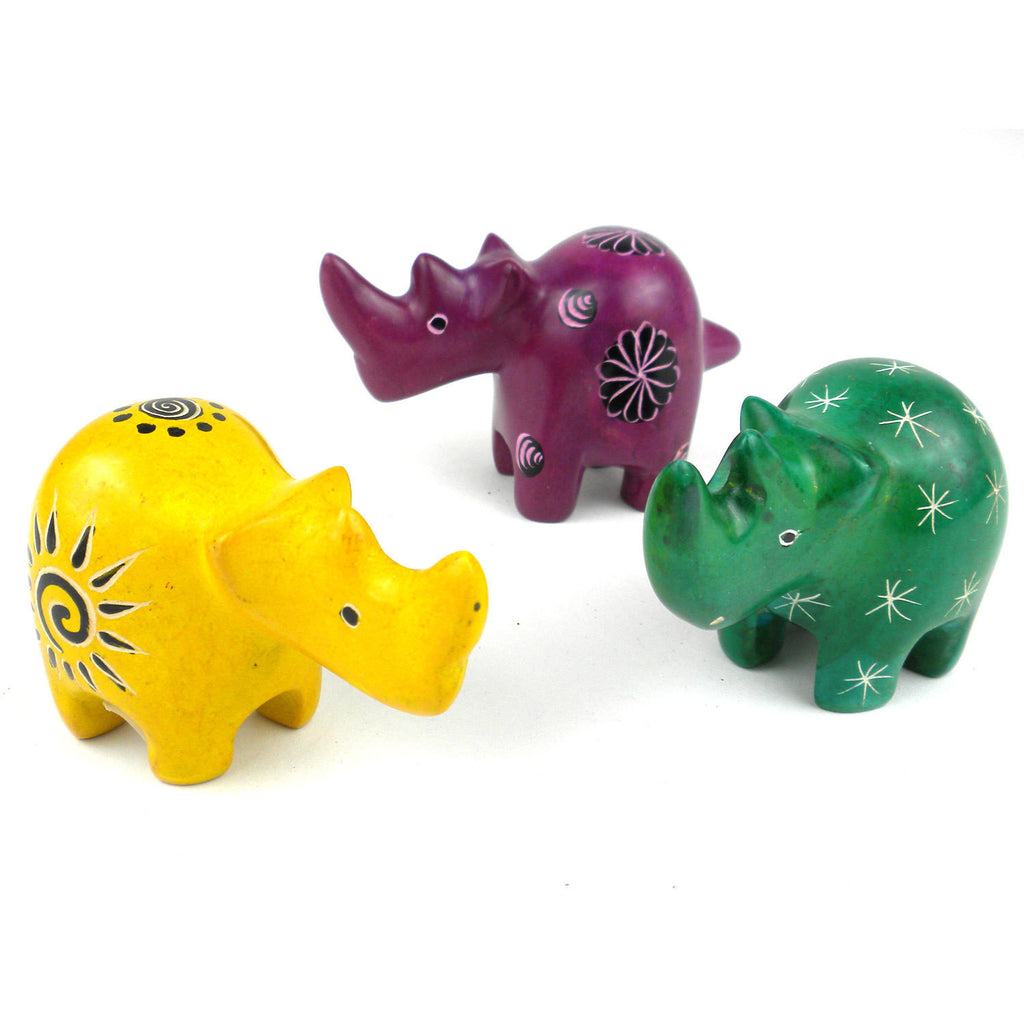 Set of 3 Mini Handcrafted Soapstone Rhino - Smolart