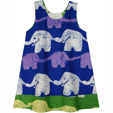 Girls Reversible Dress - Blueberry Lime Elephants - Global Mamas (C)