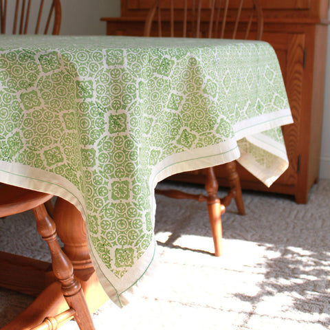 Lime Illusion Cotton Tablecloth 90 by 60 - Sustainable Threads (L)