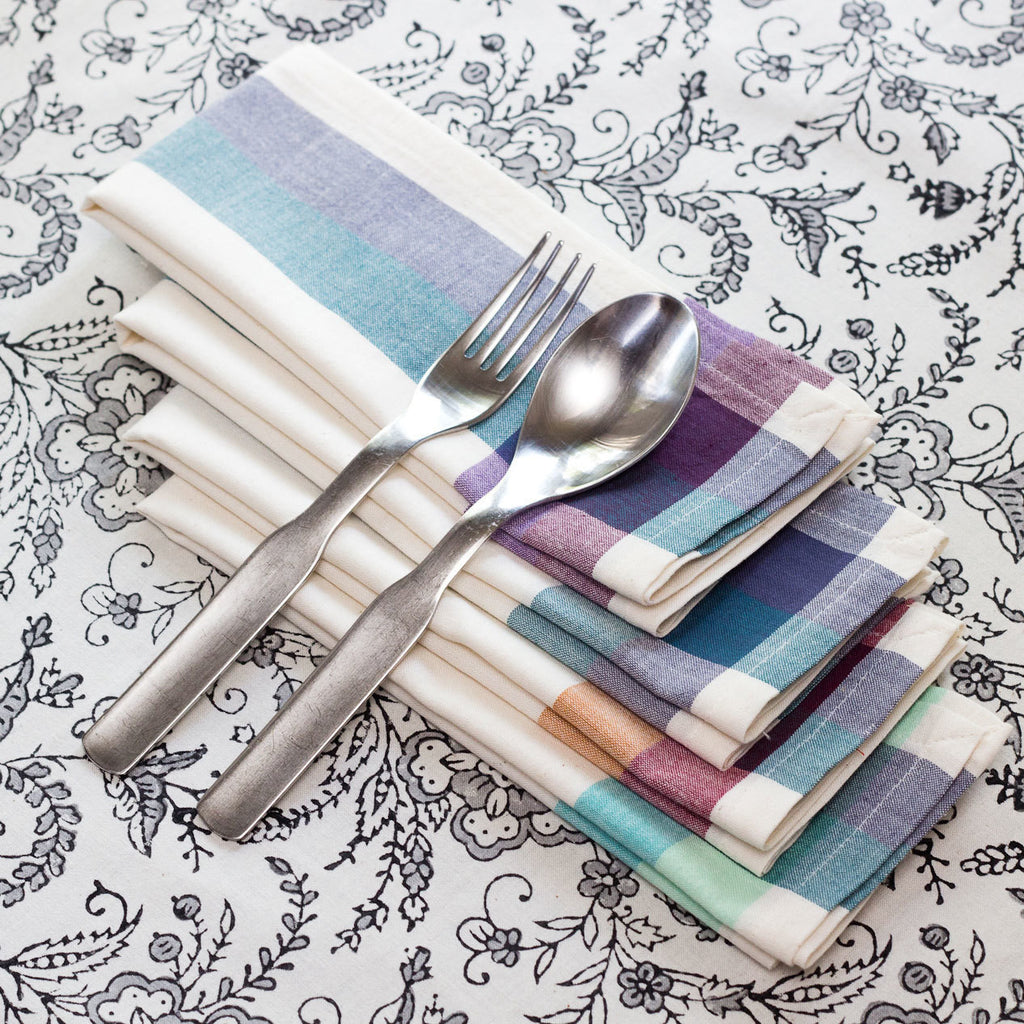 Cream Madras 16 inch Cotton Napkin Set of 4 - Sustainable Threads (L)