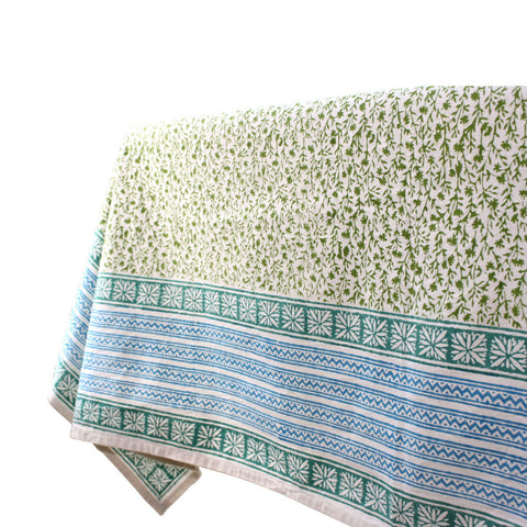 Green Field Cotton Tablecloth 90 by 60 - Sustainable Threads (L)