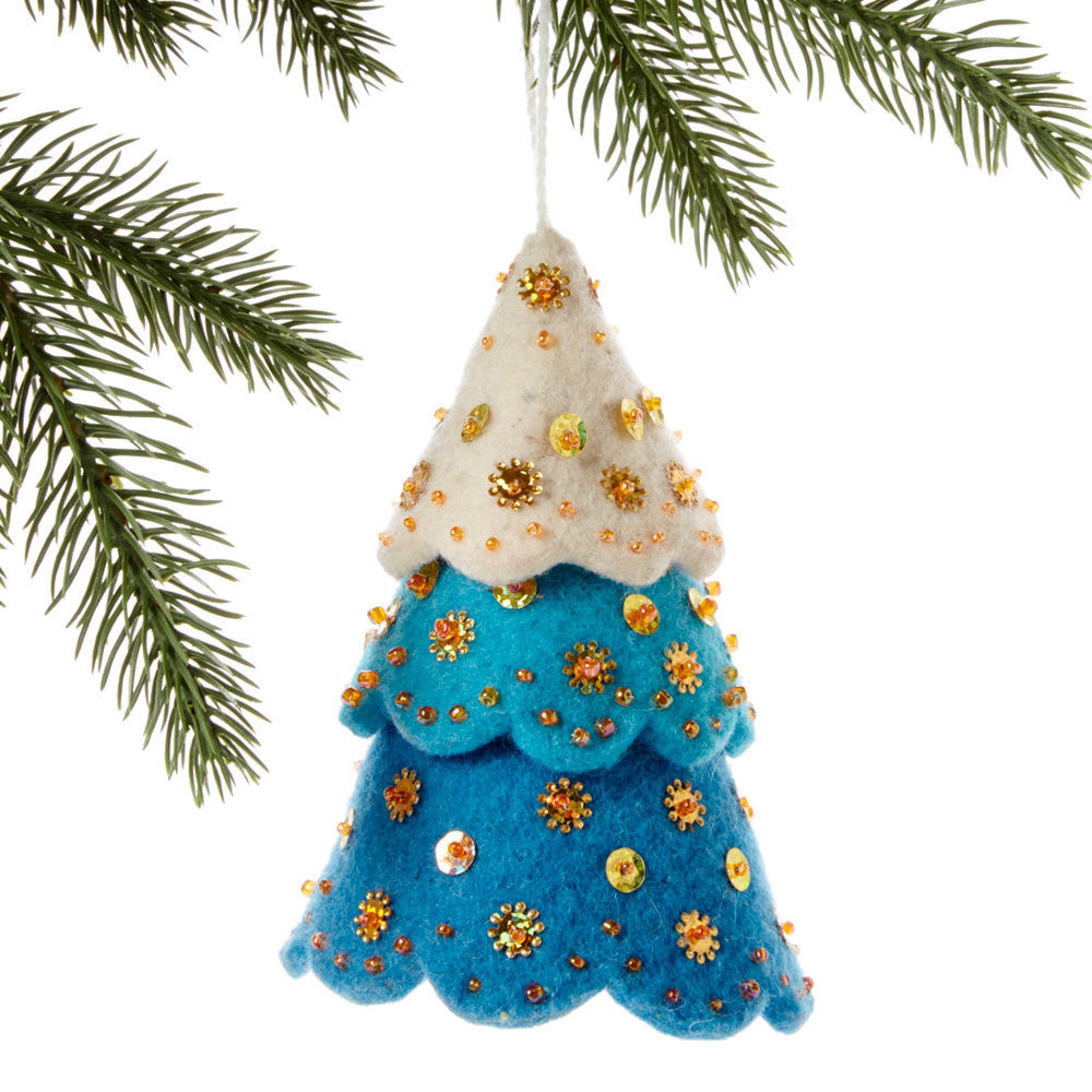 Tiered Blue Tree Felt Holiday Ornament - Silk Road Bazaar (O)