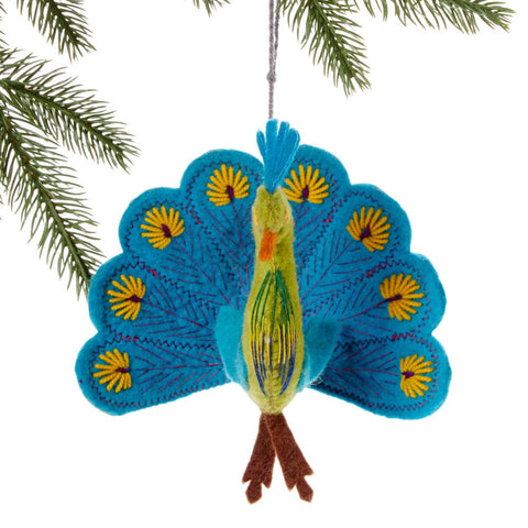 Turquoise Peacock Felt Holiday Ornament - Silk Road Bazaar (O)