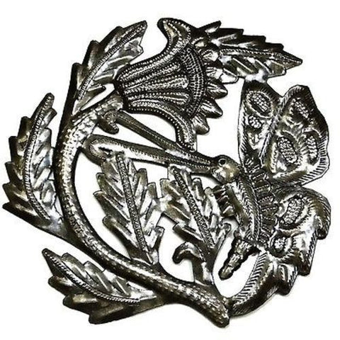 Flower and Butterfly Metal Drum Art 8-inch Diameter - Croix des Bouquets