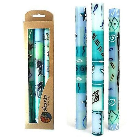 Set of Three Boxed Tall Hand-Painted Candles - Samaki Design - Nobunto