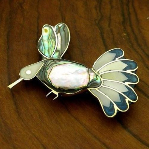 Alpaca Silver Abalone and Mother of Pearl Hummingbird Pin - Artisana