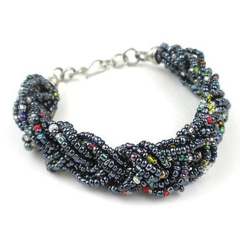 Black Six Strand Braid Beaded Bracelet - Zakali Creations