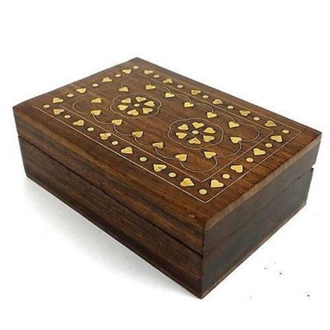 Handcrafted Sheesham Wood and Inlaid Brass Hearts Box - Noahs Ark (B)