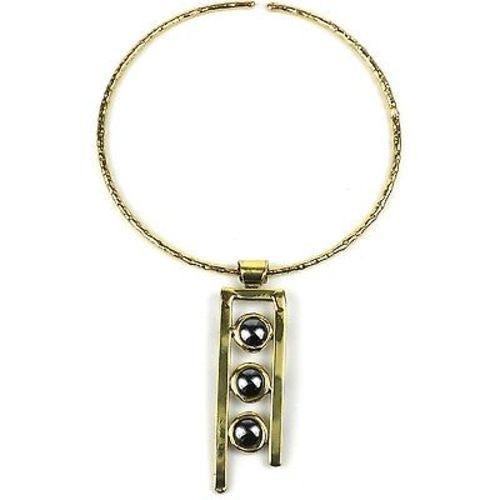 Hematite 3-stone Ladder Pendant Necklace - Brass Images (N)