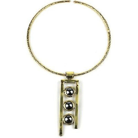 Hematite 3-stone Ladder Pendant Necklace - Brass Images (N)