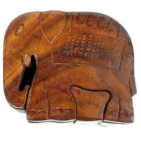 Handcrafted Sheesham Wood Elephant Puzzle Box - Noahs Ark