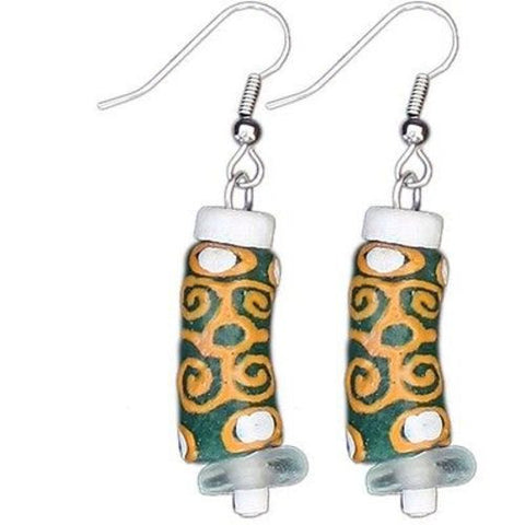 Recycled Glass Adinkra-Strength Earrings in Green - Global Mamas