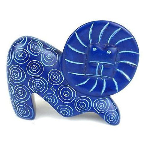 Handcrafted Mini Soapstone Funky Lion Sculpture in Blue - Smolart