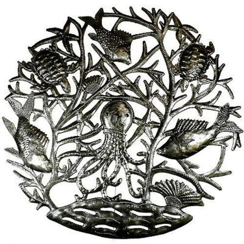24-inch Octopus in Coral Metal Art - Croix des Bouquets
