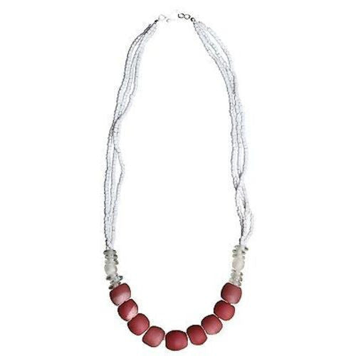 Recycled Pink Poppy Abacus Glass Bead Necklace - Global Mamas