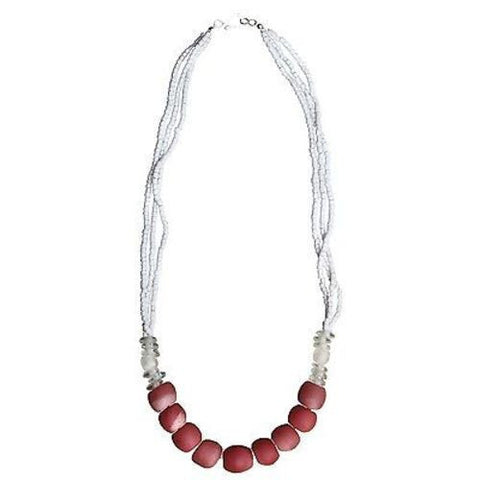 Recycled Pink Poppy Abacus Glass Bead Necklace - Global Mamas