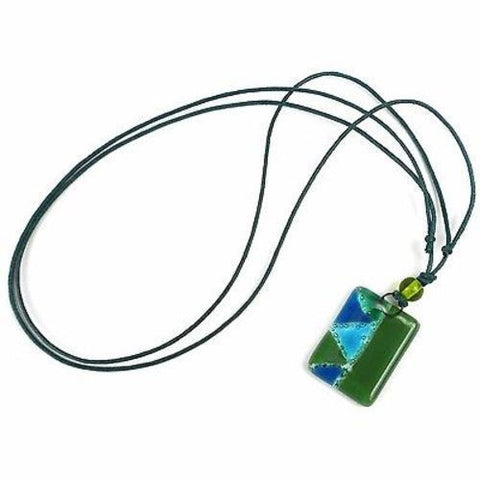 Green Zig-Zag Fused Glass Pendant Necklace - Tili Glass