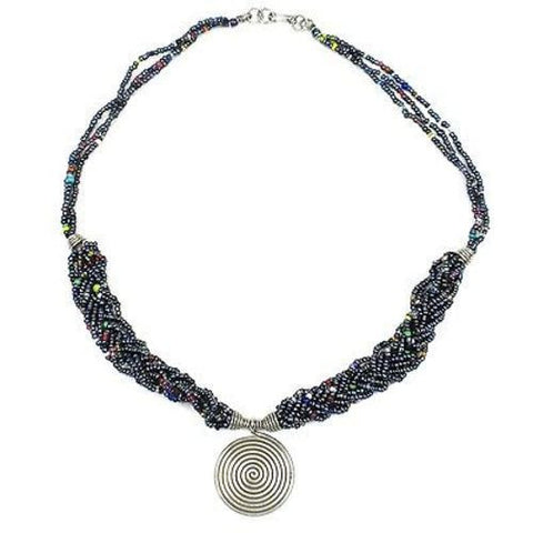 Single Spiral 'Elegance' Braided Black Bead Necklace - Zakali Creations