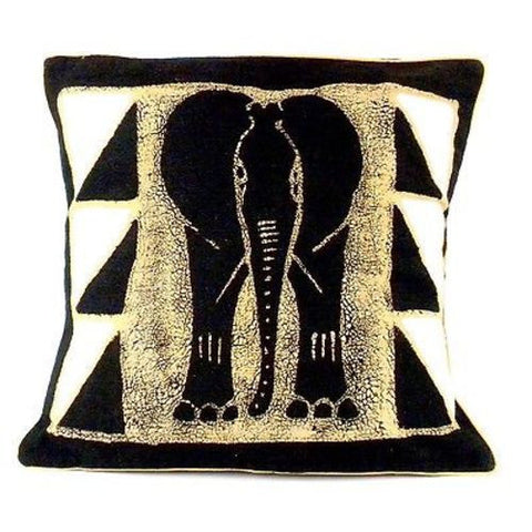Handmade Black and White Elephant Batik Cushion Cover - Tonga Textiles