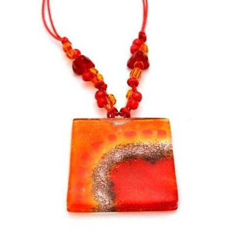 Lava Translucent Square Fused Glass Pendant Necklace - Tili Glass