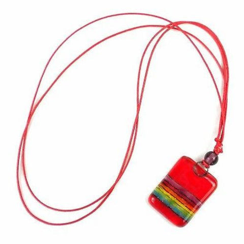 Red Rainbow Fused Glass Pendant Necklace - Tili Glass