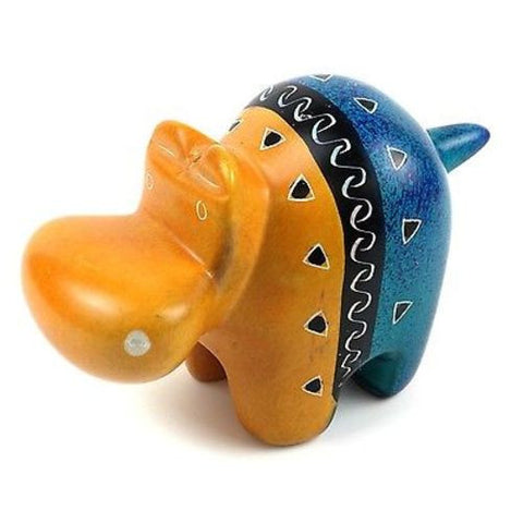 Handcrafted Tan and Blue Soapstone Hippo - Smolart