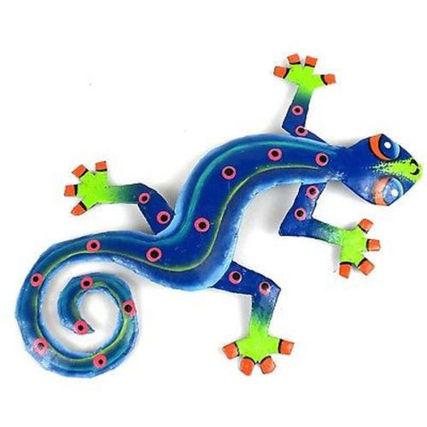 Eight Inch Blue Green Metal Gecko - Caribbean Craft