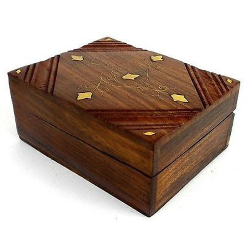 Handcrafted Sheesham Wood and Inlaid Brass Box - Noahs Ark (B)