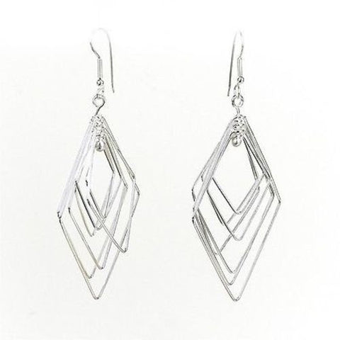 Large Silverplated Seven Rhombi Earrings - Artisana