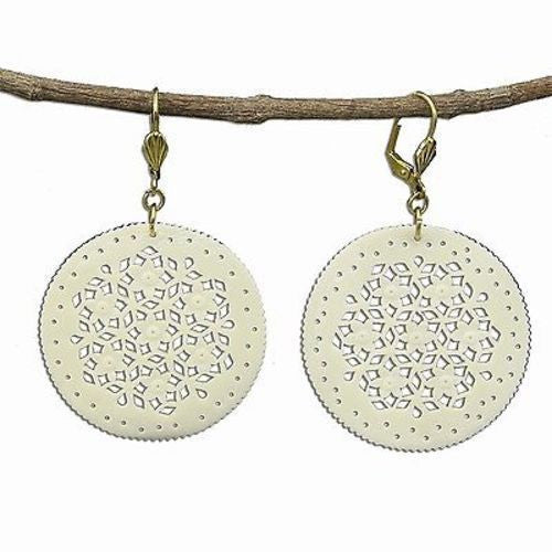 Lacy Round Bone Earrings in Natural - WorldFinds
