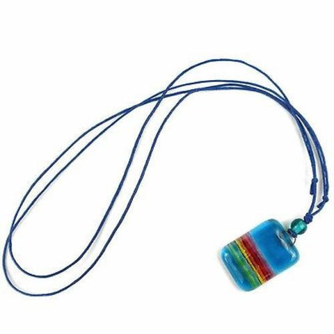 Sky Blue Rainbow Fused Glass Pendant Necklace - Tili Glass
