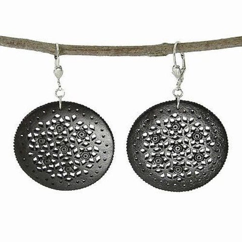 Lacy Round Bone Earrings in Black - WorldFinds