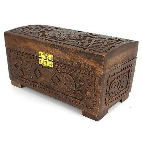 Handcrafted Carved Mango Wood Chest with Latch - Noahs Ark (B)