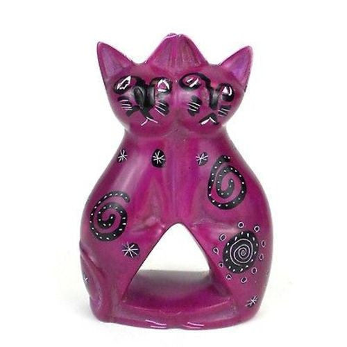 Handcrafted 4-inch Soapstone Love Cats Sculpture in Purple - Smolart